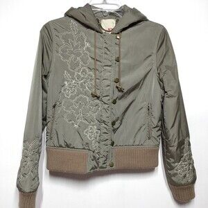 In the Now Olive Green Embroidered Bomber Jacket 4
